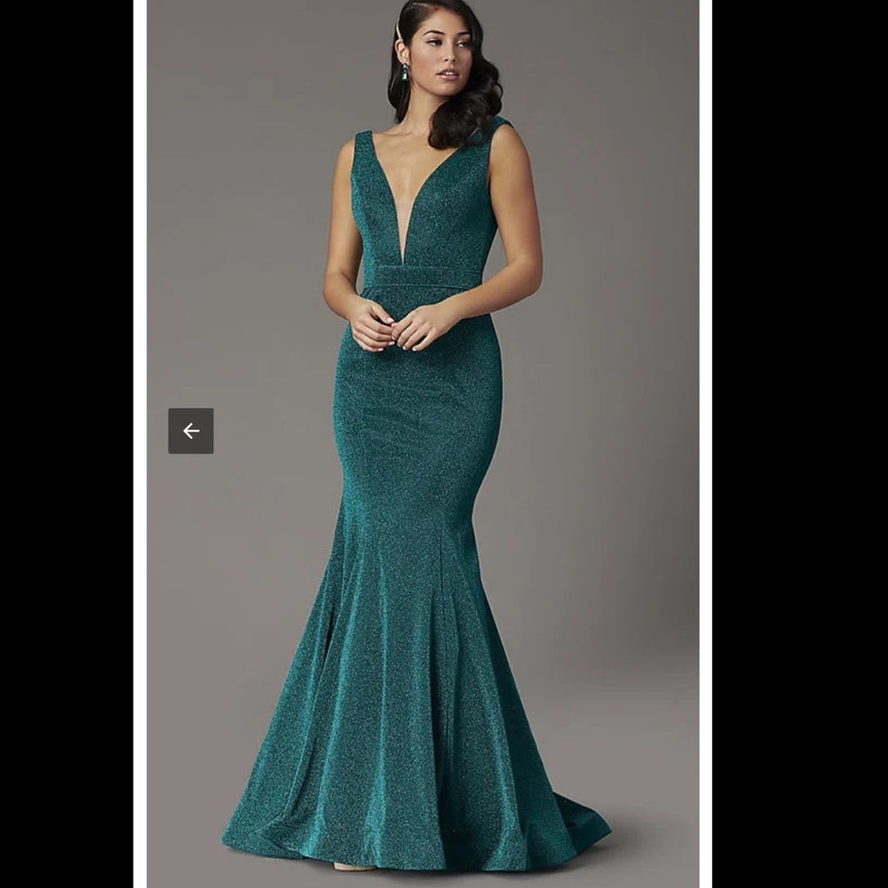 JVN by Jovani Emerald Green Glitter Long Dress